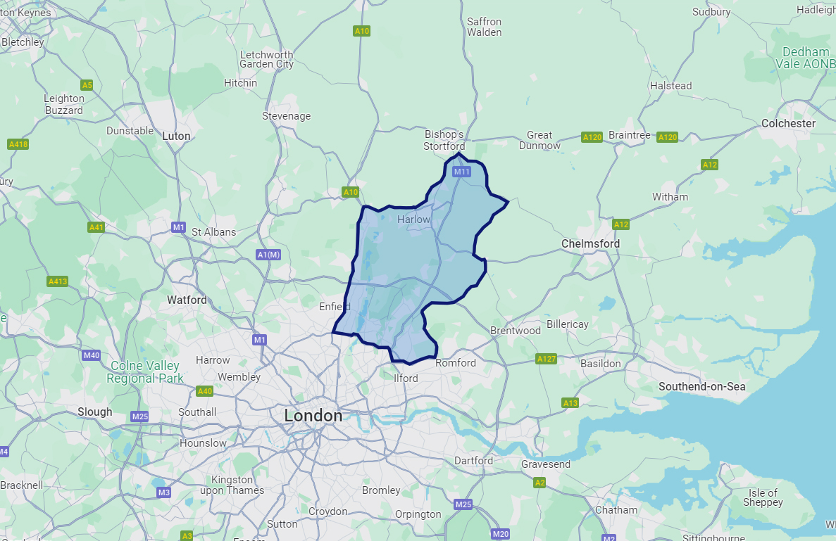 Caremark Harlow & Epping Forest service area map